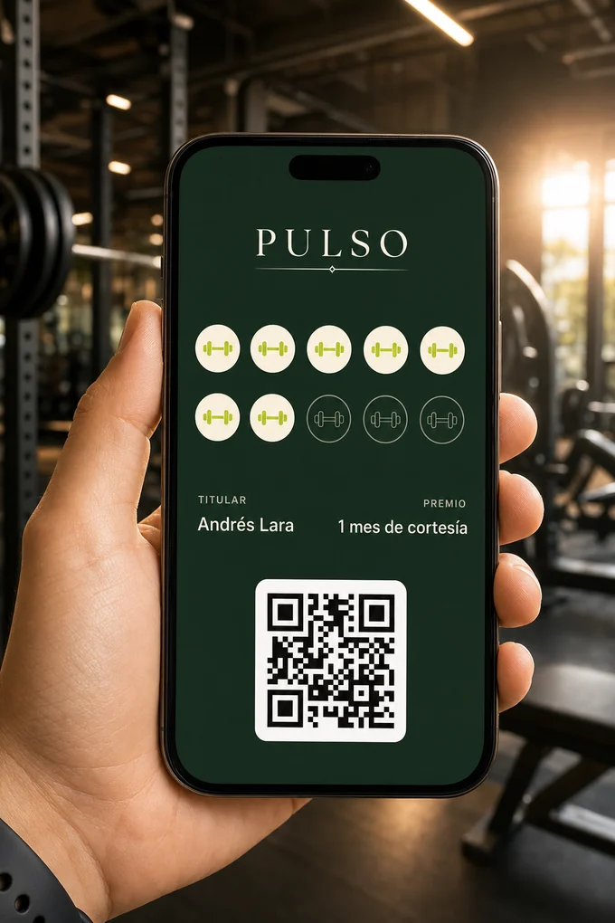 Tarjeta de lealtad por asistencia de un gimnasio en la pantalla de un teléfono, en Apple Wallet